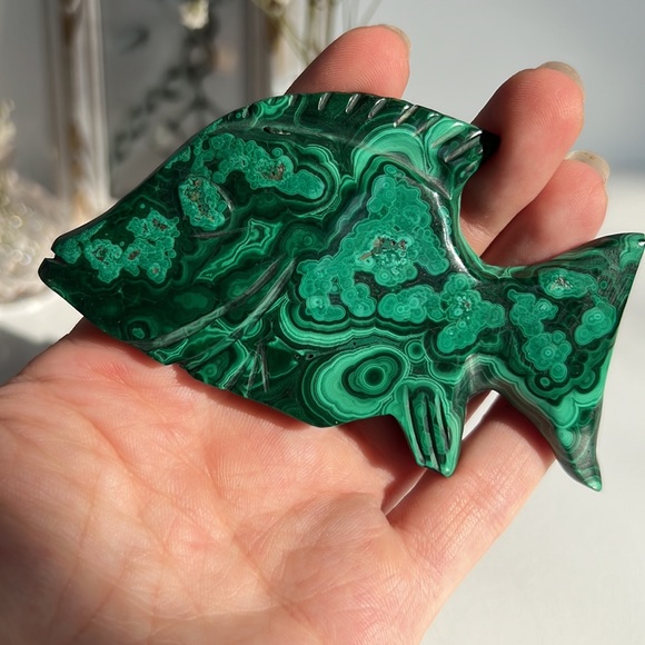 Natural Malachite Carving Green Crystal Orbicular Pattern Banding Rare Find OOAK - Picture 9 of 11